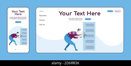 Fissaggio del modello vettoriale a colori piatto della pagina di destinazione adattativa della manopola della porta Illustrazione Vettoriale