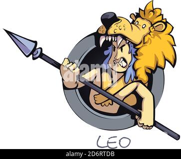 Leo Zodiac segno uomo piatto cartoon illustrazione vettoriale Illustrazione Vettoriale