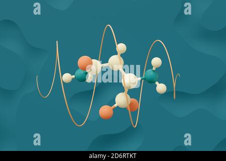 Molecola aminoacidica di asparagina (L-asparagina, Asn, N). Rendering 3D. Modello a sfera e bastone con atomi rappresentati da sfere codificate per colore: Arancione ossigeno Foto Stock