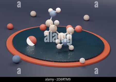 Molecola aminoacidica di asparagina (L-asparagina, Asn, N). Rendering 3D. Composizione di un modello molecolare a sfera e bastone ed elementi decorativi astratti. Foto Stock