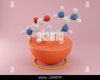 Molecola aminoacidica di arginina (L-arginina, Arg, R). Rendering 3D. Modello a sfera e bastone con atomi rappresentati da sfere codificate per colore: Rosso ossigeno, nitro Foto Stock