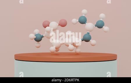 Molecola aminoacidica di arginina (L-arginina, Arg, R). Rendering 3D. Modello a sfera e bastone con sfere codificate per colore: Rosso ossigeno, verde azoto, carbonio bei Foto Stock