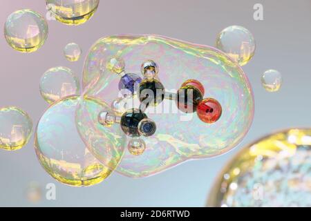 Molecola di alanina (L-alanina, Ala, A) amminoacidica. Rendering 3D. Gli atomi sono rappresentati come sfere con codifica a colori convenzionale: Idrogeno (bianco), carb Foto Stock