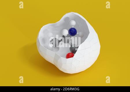 Molecola di alanina (L-alanina, Ala, A) amminoacidica. Rendering 3D. Gli atomi sono rappresentati come sfere con codifica a colori convenzionale: Idrogeno (bianco), carb Foto Stock