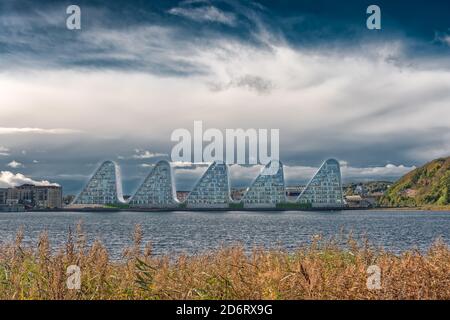 I moderni e iconici appartamenti a Vejle, Danimarca Foto Stock