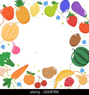 Frutta e verdura sfondo, illustrazione vettoriale in stile piatto Illustrazione Vettoriale