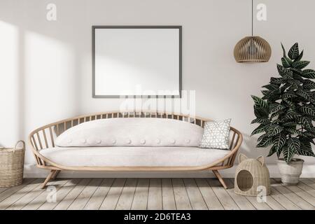 Poster mockup all'interno del soggiorno, rendering 3d Foto Stock