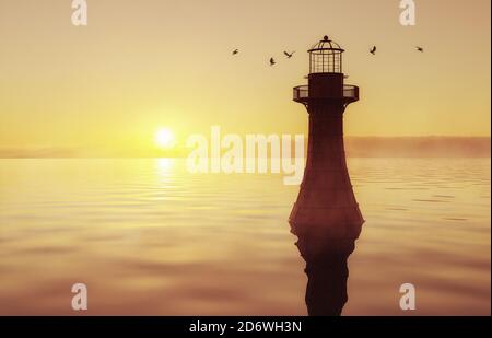 Faro di Cast Iron Whiteford all'alba, Gower, Galles Foto Stock