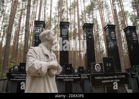 Una delle 30 tombe di massa di almeno 12.000 a 14.000 intellettuali polacchi (attivisti nazionali, insegnanti, sacerdoti) di Kaszuby e Pomerania, extermina Foto Stock