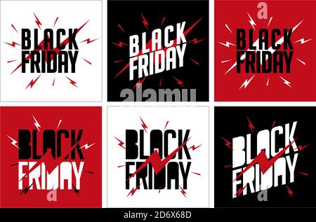 Set di banner di design con testo NERO VENERDÌ. Design per banner Web, volantini, poster, biglietti promozionali, coupon. Design accattivante e accattivante. Nero Illustrazione Vettoriale