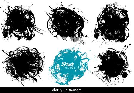 L'inchiostro astratto macchia lo sfondo. Stile grunge. Colpi forti fatti a mano. Gocce di inchiostro, vernice. Isolato. Risorsa grafica vettoriale. Illustrazione Vettoriale