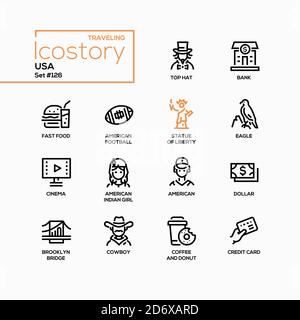 USA - Set di icone di stile moderno Illustrazione Vettoriale