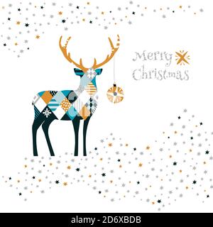 Buon Natale! Carta con cervi. Ideale per xmas card o elegante invito per feste Illustrazione Vettoriale
