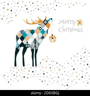 Buon Natale! Carta con cervi. Ideale per xmas card o elegante invito per feste Illustrazione Vettoriale