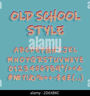 Insieme di alfabeti vettoriali vintage 3d con intestazione in stile nostalgico Illustrazione Vettoriale