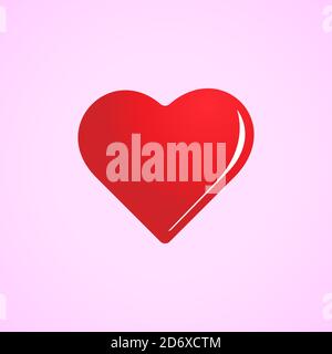 Immagine vettoriale a forma di cuore rosso lucido isolata su sfondo di colore rosa. Cartello di San Valentino. Simbolo di amore perfetto. Modello di progetto elemento. Illustrazione Vettoriale