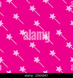 Motivo senza giunture lollipop a forma di stella rosa su sfondo di colore magenta. Immagine vettoriale bastone magico per Halloween, natale, evento nuovo anno Illustrazione Vettoriale
