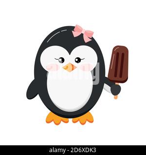 Carino pinguino con gelato clip art. Illustrazione Vettoriale