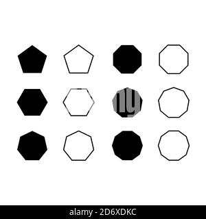 Simbolo pentagono, esagono, ottagono, decagono, dodecagono ecc. dell'icona del gruppo vettoriale. Illustrazione Vettoriale