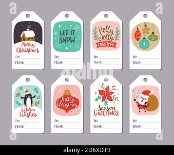 Collezione di appendere tag Natale con spazio vuoto modificabile, perfetto da includere nei regali di Natale. Illustrazione vettoriale Eps10. Illustrazione Vettoriale