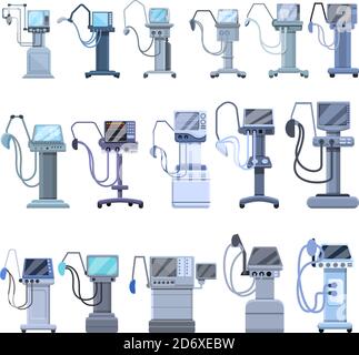 Set di icone della macchina medica del ventilatore. Cartoon Set di icone vettoriali di Ventilator Medical Machine per il web design Illustrazione Vettoriale