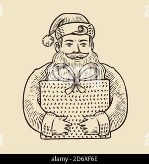 Babbo Natale con sketch in scatola regalo. Illustrazione vettoriale dell'annata di Natale Illustrazione Vettoriale