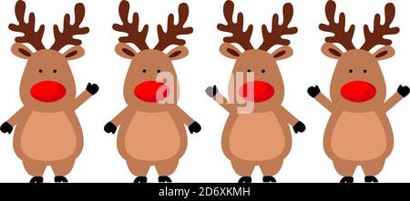 Rudolph la renna dal naso rosso. Immagine di renna su sfondo bianco isolato. Illustrazione Vettoriale