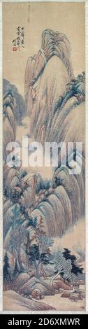 Paesaggi 1892 (parte di un set). Di Ren Yu (cinese, 1853-1901) Cina, dinastia Qing (1644-1911) rotolo con visualizzazione, colore su carta totale: 149.8 x 40.7 cm (59 x 16 pollici) Foto Stock