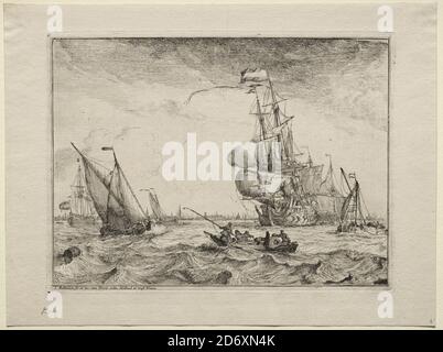 Navi a vela completa, 1701. Ludolf Backhuysen (olandese, 1631-1708), incisione Foto Stock