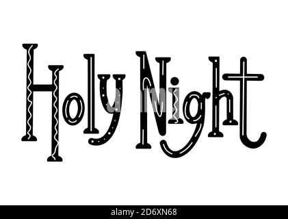 Notte Santa. Lettere natalizie orizzontali con decorazione etno. Calligrafia tribale nera su sfondo bianco. Elemento vettore frase vacanza Illustrazione Vettoriale