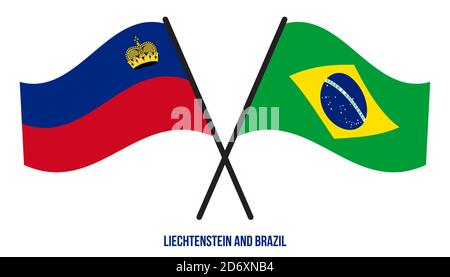 Liechtenstein e Brasile Bandiere incrociate e ondeggianti stile piatto. Proporzione ufficiale. Colori corretti. Illustrazione Vettoriale