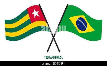 Togo e Brazil Flags Crossed e ondeggiante Flat Style. Proporzione ufficiale. Colori corretti. Illustrazione Vettoriale