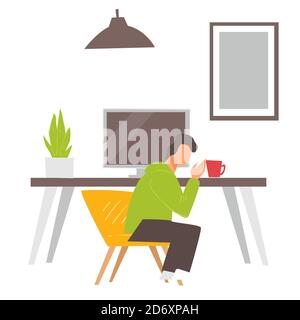 Uomo che lavora in ufficio o a casa, tosse di sesso maschile Illustrazione Vettoriale