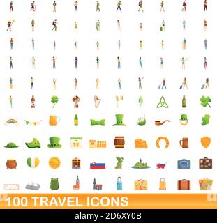 set di 100 icone di viaggio. Immagine cartoon di 100 icone di viaggio vettore set isolato su sfondo bianco Illustrazione Vettoriale