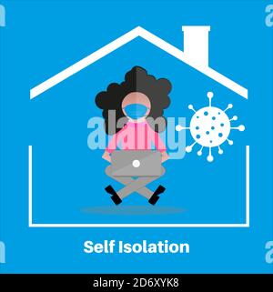 Covid Self Isolation soggiorno a casa concetto, flat style vettore illustration. Illustrazione Vettoriale