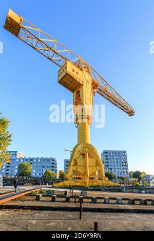 Francia, Loire Atlantique, Nantes, Ile de Nantes, la Grue Titan Jaune (la gru gialla del Titan) // Francia, Loire-Atlantique (44), Nantes, l'île de Nant Foto Stock