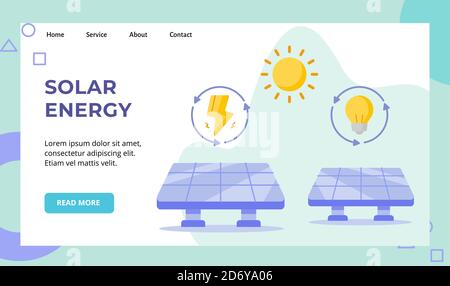 Pannello solare energia solare energia solare campagna per web sito web home banner modello pagina iniziale con stile piatto Illustrazione Vettoriale