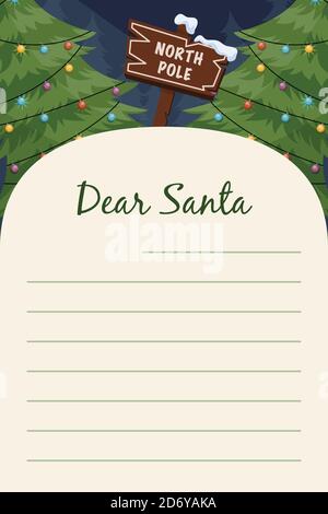 Gentile lettera di carta di modello di cancelleria di Natale di Santa nota. Illustrazione vettoriale Illustrazione Vettoriale