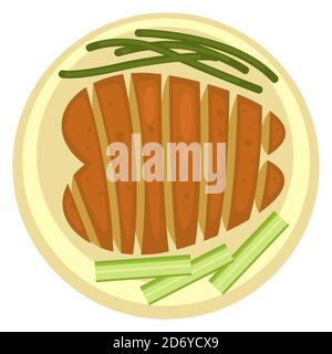 Bistecca di carne alla griglia servita con bastone vegetariano di sedano Illustrazione Vettoriale