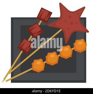 Spiedino con polpette e kebab di carne alla griglia Illustrazione Vettoriale