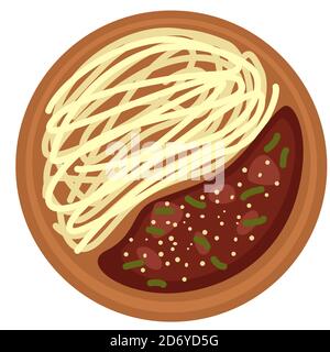 Pasta con salsa di soia e polpette o pollame Illustrazione Vettoriale