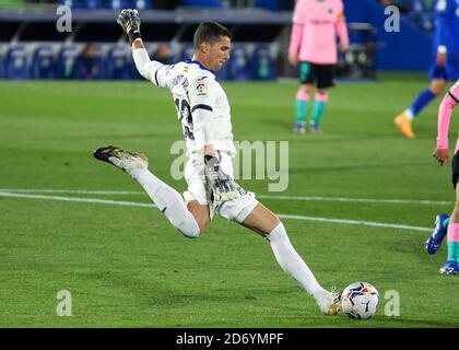 Avid Soria di Getafe durante la partita di calcio del campionato spagnolo la Liga tra Getafe CF e FC Barcelona il 17 ottobre 2020 al Colosseo Alfons Foto Stock