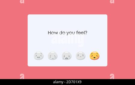 Come ti senti misuratore di umore. Percezione emotiva valutazione da divertente smiley a triste un servizio personalizzato. Illustrazione Vettoriale