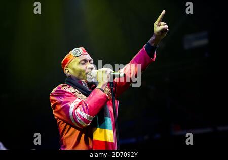 Jimmy Cliff si esibisce al festival Womad, al Charlton Park nel Wiltshire. Foto Stock