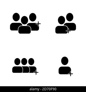 Aggiungi utente, amico. Impostare le icone su sfondo bianco. Illustrazione Vettoriale