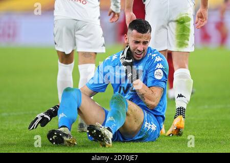 Enevento portiere Lorenzo Montipo' a terra dopo un faul Durante il campionato italiano Serie UNA partita di calcio tra AS Roma e Benevento Foto Stock