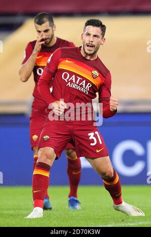 arles Perez di Roma festeggia con i suoi compagni di squadra dopo aver segnato 5-2 goal durante il campionato italiano Serie A Football Match Tra AS Roma e B. Foto Stock