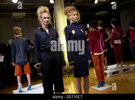 I modelli presentano nuovi design alla sfilata di moda Jerome, tenutasi al Chelsea Market di New York, nell'ambito della Mercedes Benz New York Fashion Week F/W 2014. Foto Stock