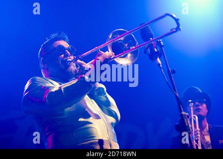 Fat Freddy's Drop che si esibisce al festival Womad, a Charlton Park, Wiltshire. Foto Stock