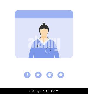 Dottore alla consultazione online. Servizi medici remoti. Il medico con la compressa mostra i dati dei test Illustrazione Vettoriale